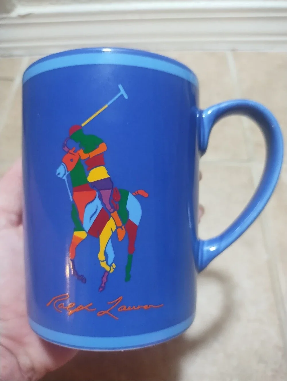 Ralph Lauren Polo Mug Big Pony Blue Colorful Southwestern Preppy